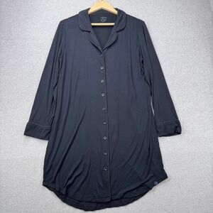 Faceplant Dreams Sleep Shirt Womens M Black Long Sleeve Button Up Boyfriend